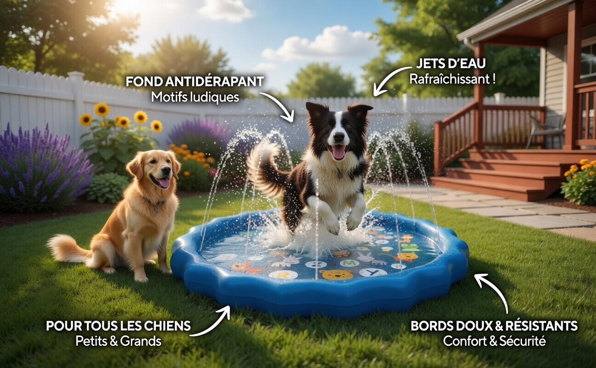 Piscine rafraîchissante pour chien avec jets d’eau – Tapis splash été