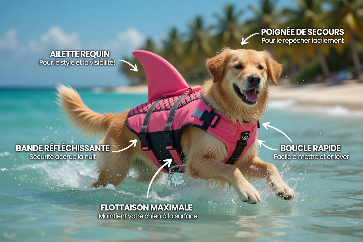 Gilet de sauvetage pour chien requin – Harnais flottant de natation